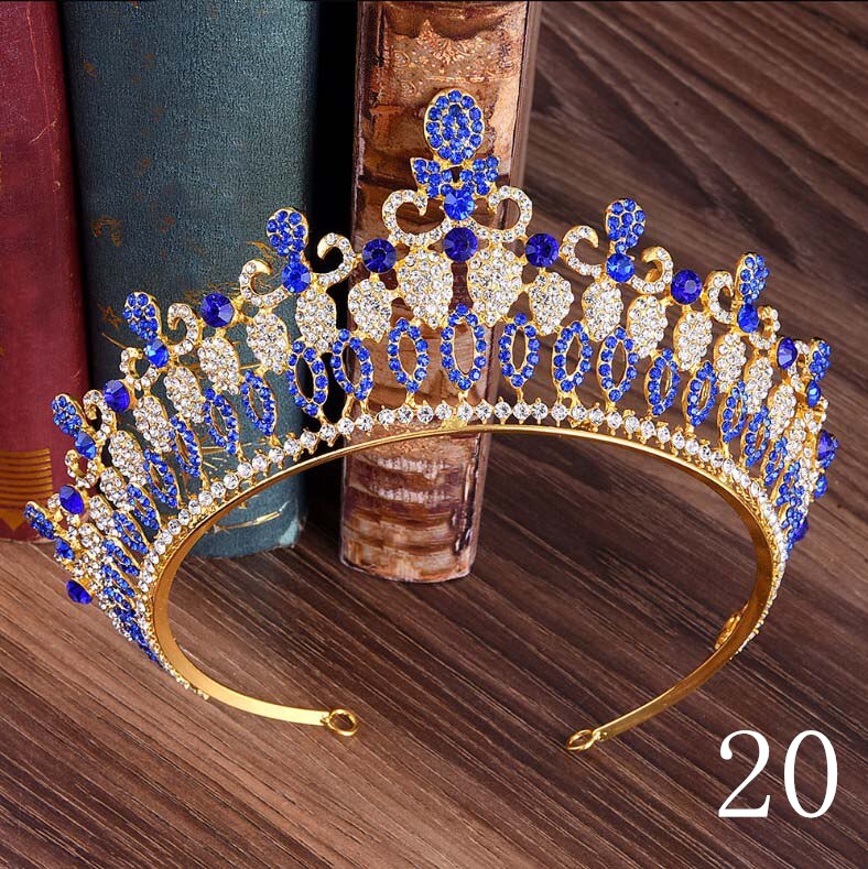 Baroque Luxury Handmade Rhinestone Bridal blue Crystal Big Crown Tiaras Diadem for Bride Headbands Wedding Hair Accessories: 20