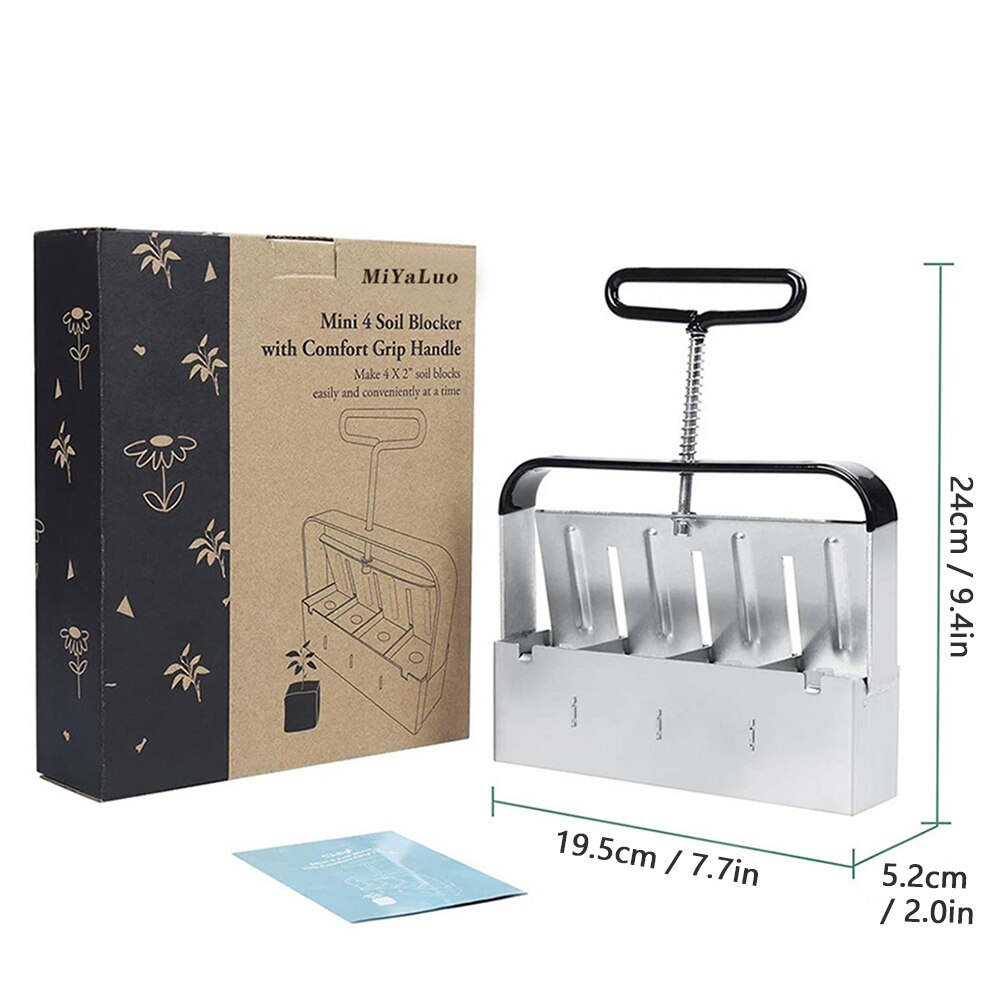 Manual Quad Soil Blocker 2 Inches Soil Block Maker Handheld Soil Blocking Tool for Seedlings Cuttings Garden Greenhouse