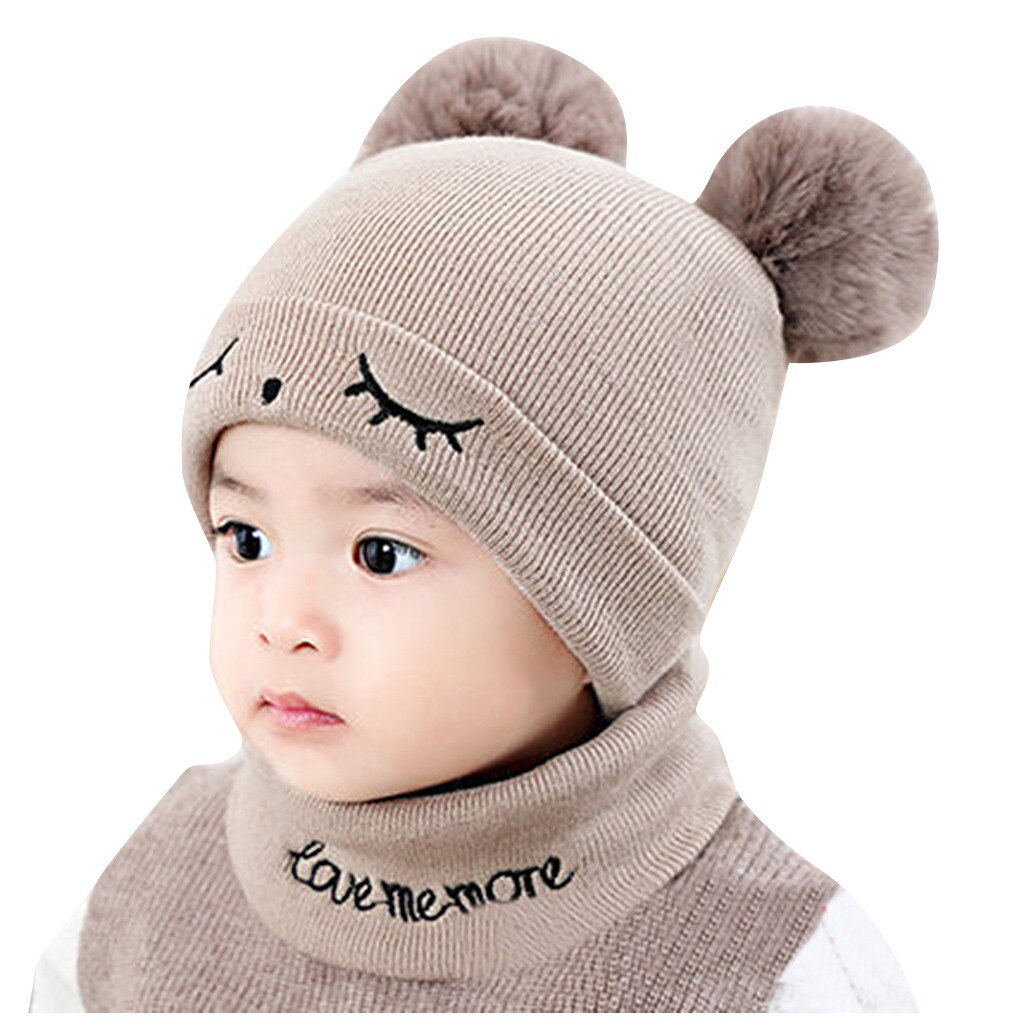 -né bébé enfants filles garçons hiver tricot chapeau fourrure boules pompon solide mignon belle bonnet # P30: Kaki