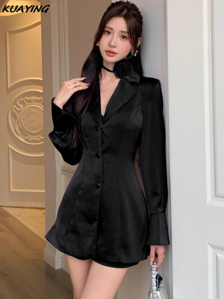 Autumn Women's Suit Dress Solid Single Breasted Notched Long Sleeve Slim Waist Mini Dresses Office Lady Blazer Clothes