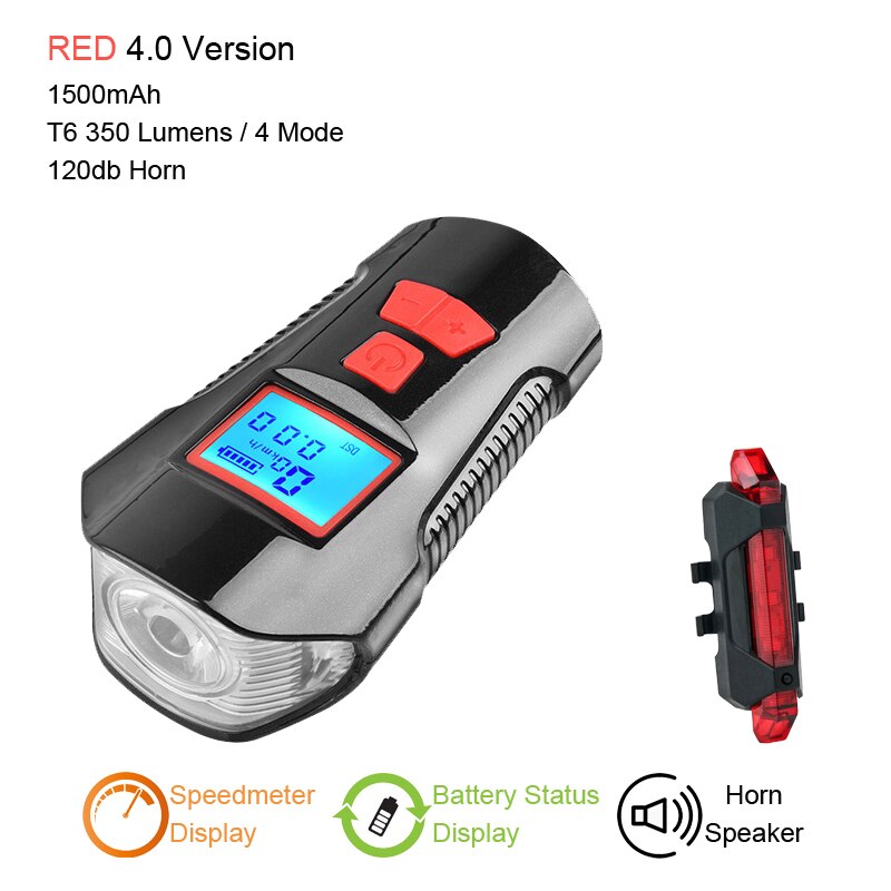 Bicycle Light Computer Speedometer Lights USB Rechargeable Bike Front Light Flashlight LED Warning Cycling Portable Light: red set A