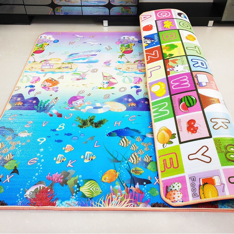 Estera de juego para gatear para bebé, alfombrilla para escalar de 1,5*1,8 metros, letras frutales de doble cara, juguetes plegables para bebés, tapete para niños, juego para bebés: Ocean World