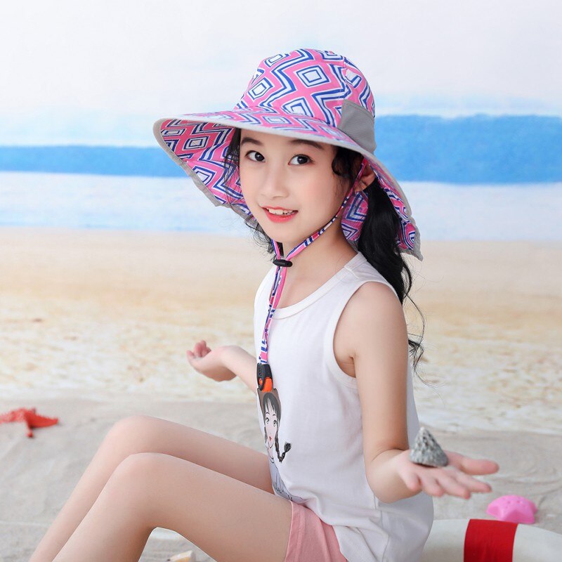 Cute Wide Brim Sun Hat Kids Summer Beach Girls Travel Outdoor Anti-UV Casual Sun Cap