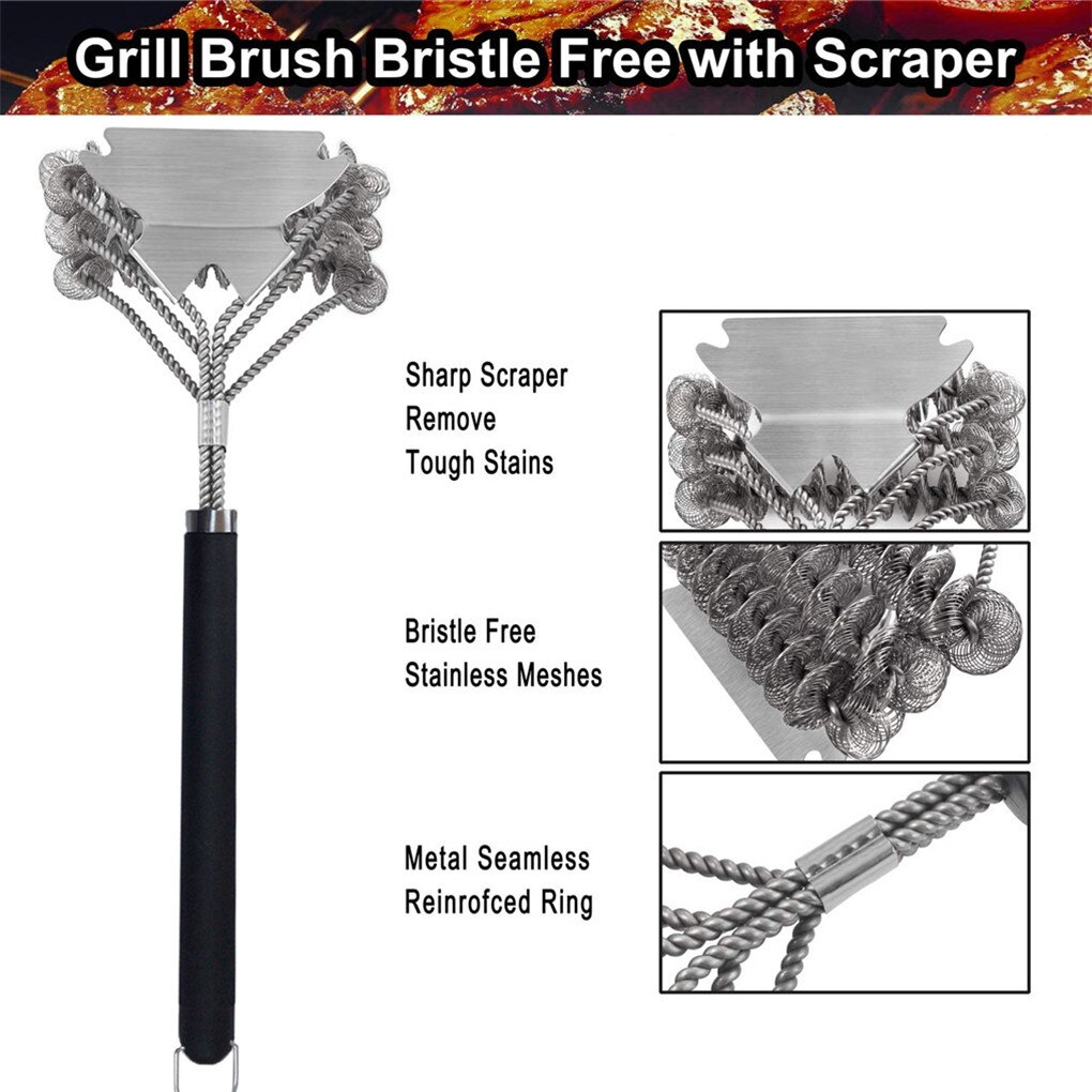 Barbeque Grill Schraper Draad Borstel Bbq Grill Draagbare Extra Brede Schraper Schoon Borstel Met Lange Steel
