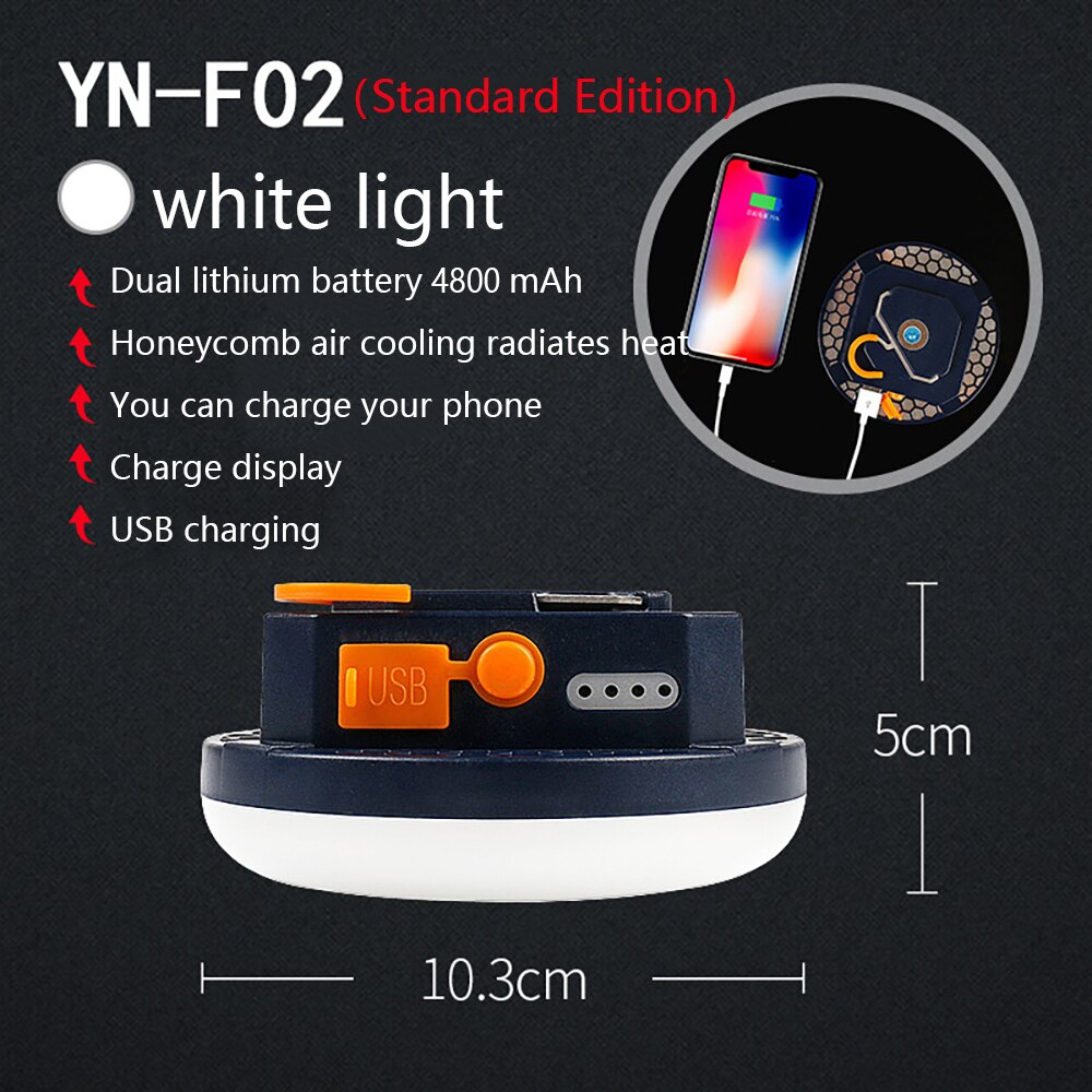 7200 mah led teltlys genopladelig lanterne lanterne bærbar nødnatlys udendørs campingpære lampe lommelygte hjem: Hvid 4800 mah