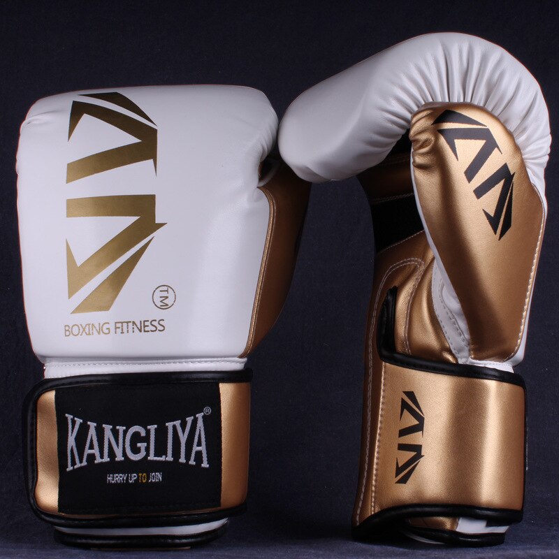 Guantes De Kick Boxing para hombres y mujeres De la PU Karate Guantes De Muay Thai De Boxeo gratis lucha MMA Sanda formación De adultos niños equipo: GOLD / 8oz