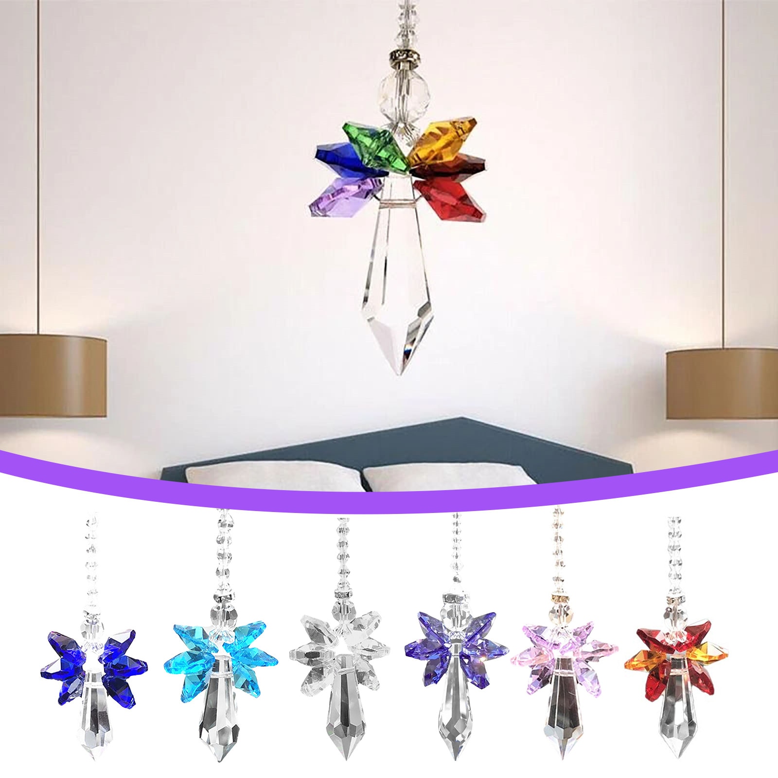 Crystal Ornaments Modern Rainbow Crystal Angel Chakra Suncatcher Car Charm Pendant Hanging Decorations room decoration Ornaments