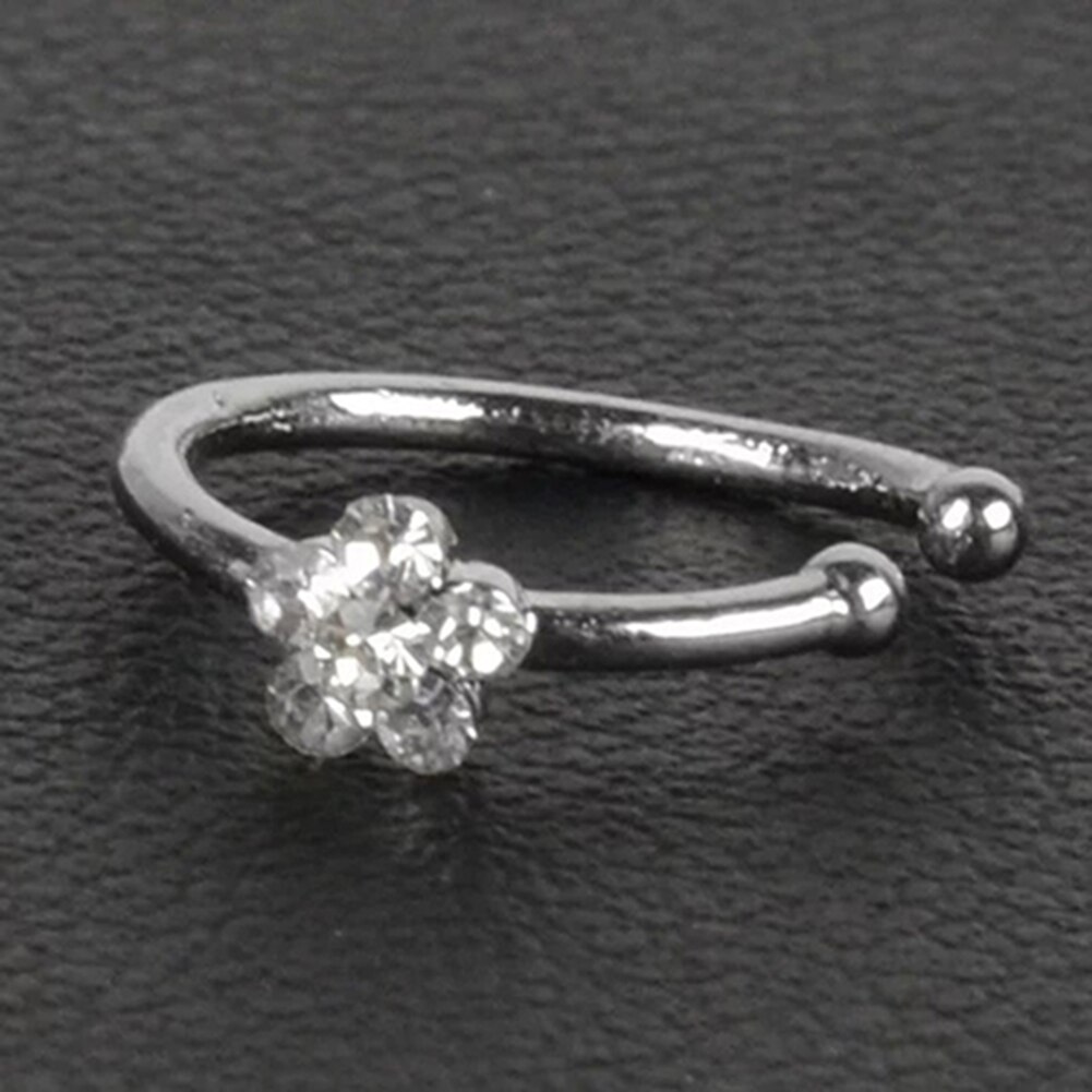 Unisex Plum Flower Rhinestone Nose Stud Hoop Sparkly Nose Ring Body Piercing