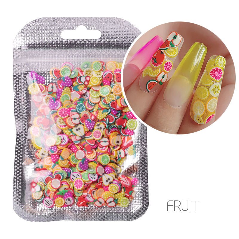 3d nail art decoraties schattige bloemen fruit klei plak nail art decoratie kleurrijke nail glitter pailletten nail art decoraties: Fruit