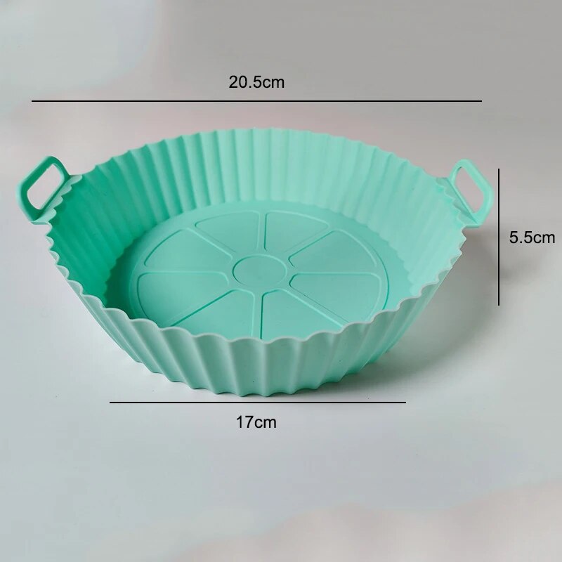 Air Fryer Silikon-Backblechmatte, kreisförmig, hochtemperaturbeständig, faltbar, Doppelohr-Backblech in Lebensmittelqualität: Armee Grün