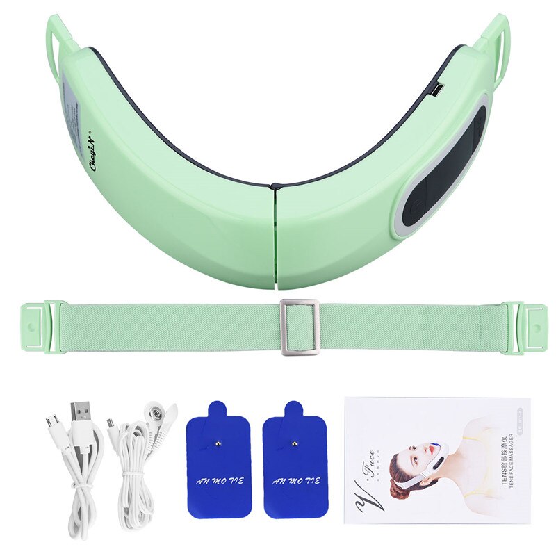 Chin V Line Up Lift Belt Double Chin Remover Skin Tightening Photon Therapy Face Slimming Massager Facial Lifting Device: Green