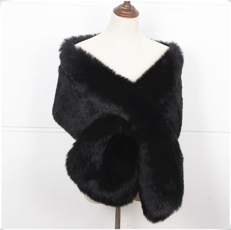 JaneVini Winter Braut Kap Hochzeit Mantel Faux Pelz Stola Weiß Rot Braut Capes Wraps Frauen Formale Kleid Schals Boleros Stolen: Black 2