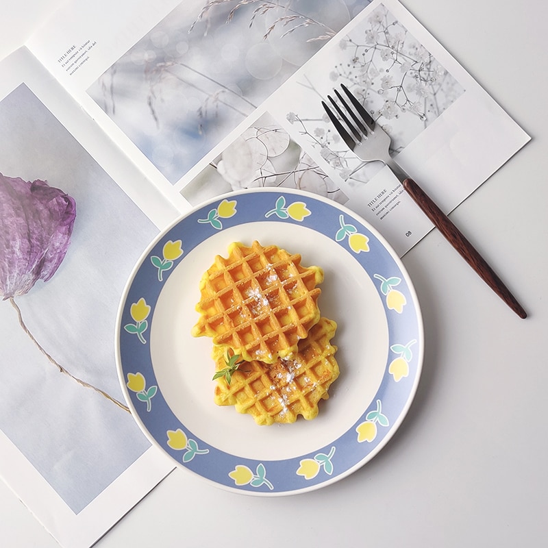 8 inch Lovely Ceramic Plates Dessert Plate Breakfast Cake Dessert Flower Fruit Letters Pattern Dish Home Decorations