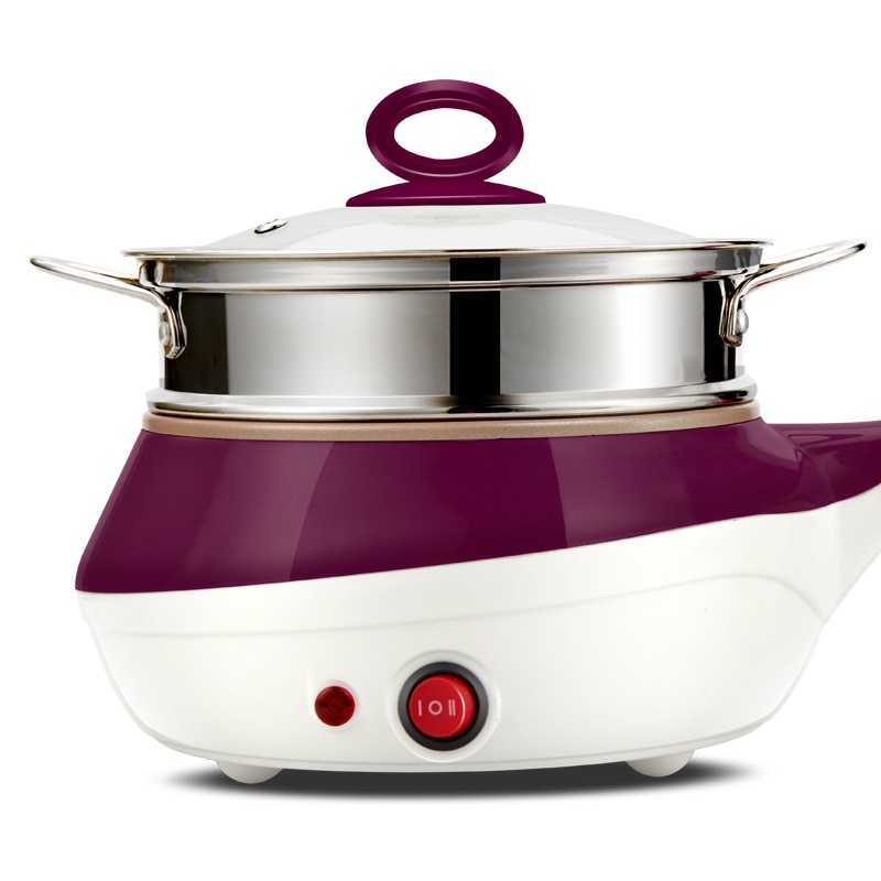 Mini stainless steel steamer eggs Boiler Electric Skillet multifunction Cooker Kitchen Cooking pot Fried Steak frying pan: Purple / AU