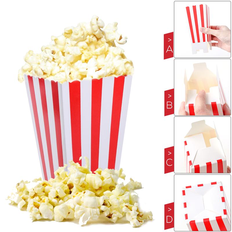 Cajas RAYA ROJA para palomitas de maíz, 24 Uds., cajas para dulces, cajas de cartón, bolsas de papel para cine en películas, mesas de postre, recuerdos de boda