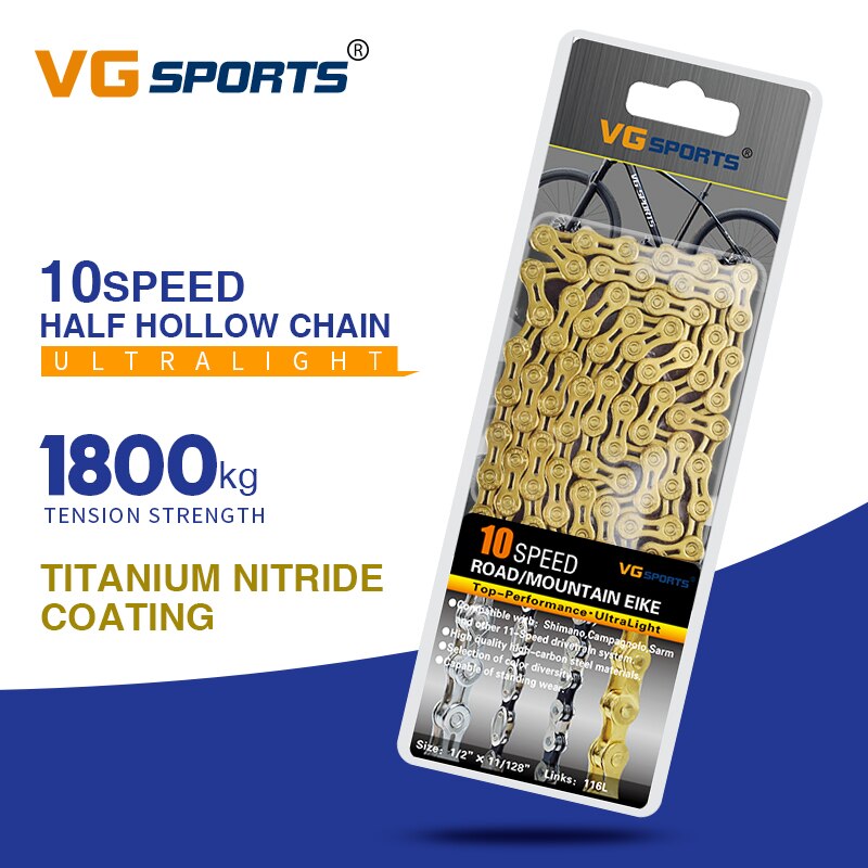 10S Bicycle Chain Half / Full Hollow Bike Chains 10 Speed 116 Links Ultralight MTB Mountain Road Bike Variable 30 Speed Boxed: 10s half hollow ti