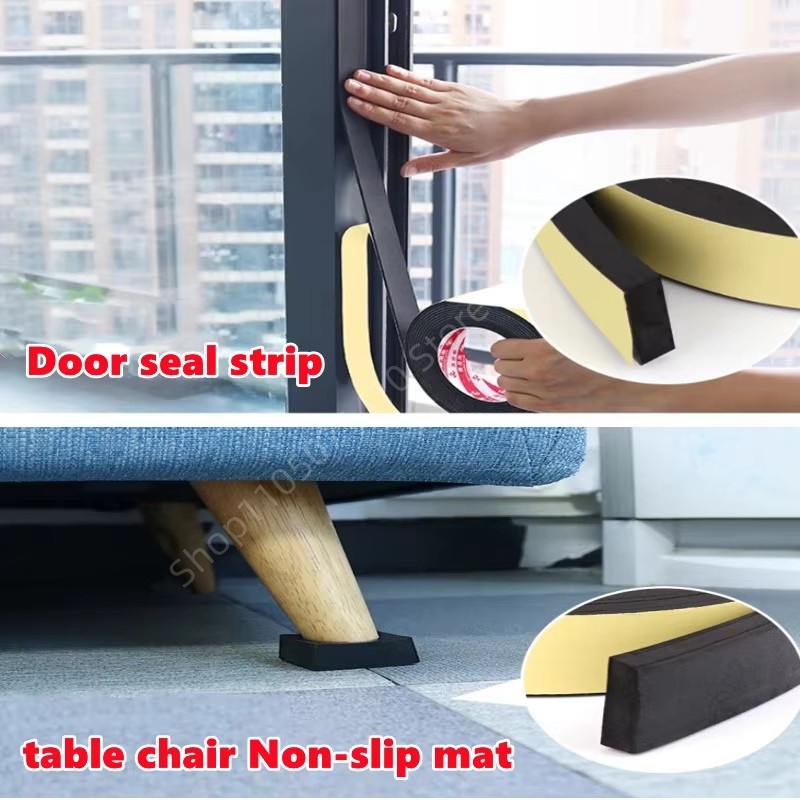 2-10M EPDM Rubber Sponge Door Window Seal Strip Soundproof Anti-collision Self Adhesive Tape Wall Insulation Acoustic Foam Pad