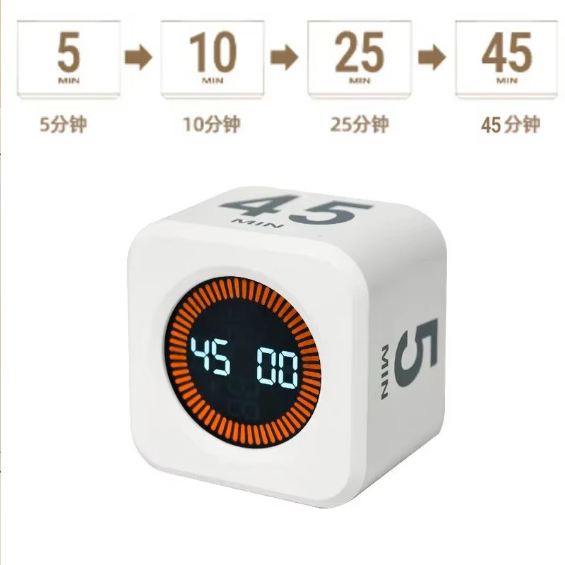 Productiviteit Timer Productiviteit Kubus Timer Zwaartekrachtsensor LED-display 4-vooraf ingestelde tijd Tijdbeheer voor kinderen Keuken Countdown Timer: Black