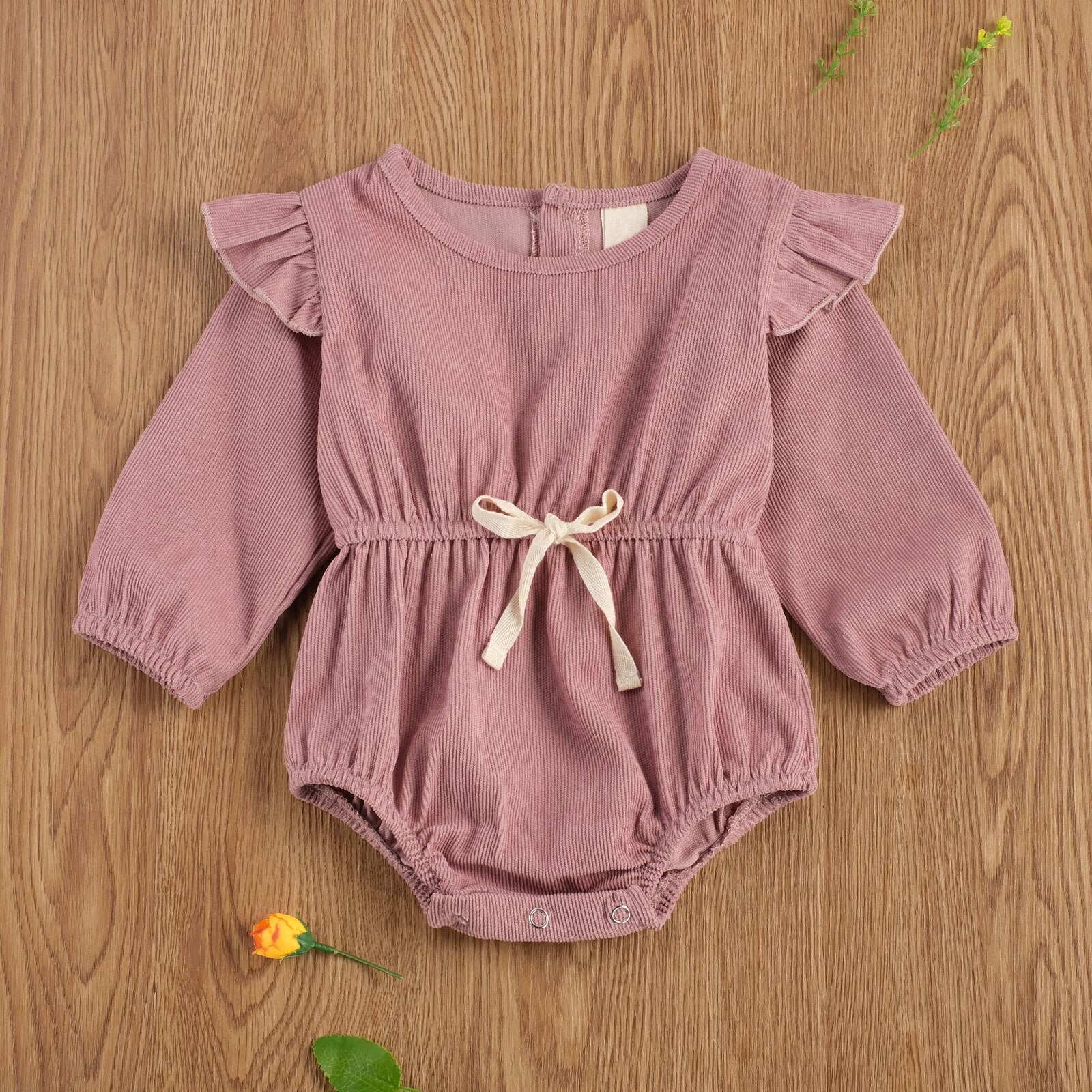 Focusnorma Autumn Baby Girls Boys body 3 colori Solid Ruffles tute con bottoni a manica lunga 0-24M One Piece