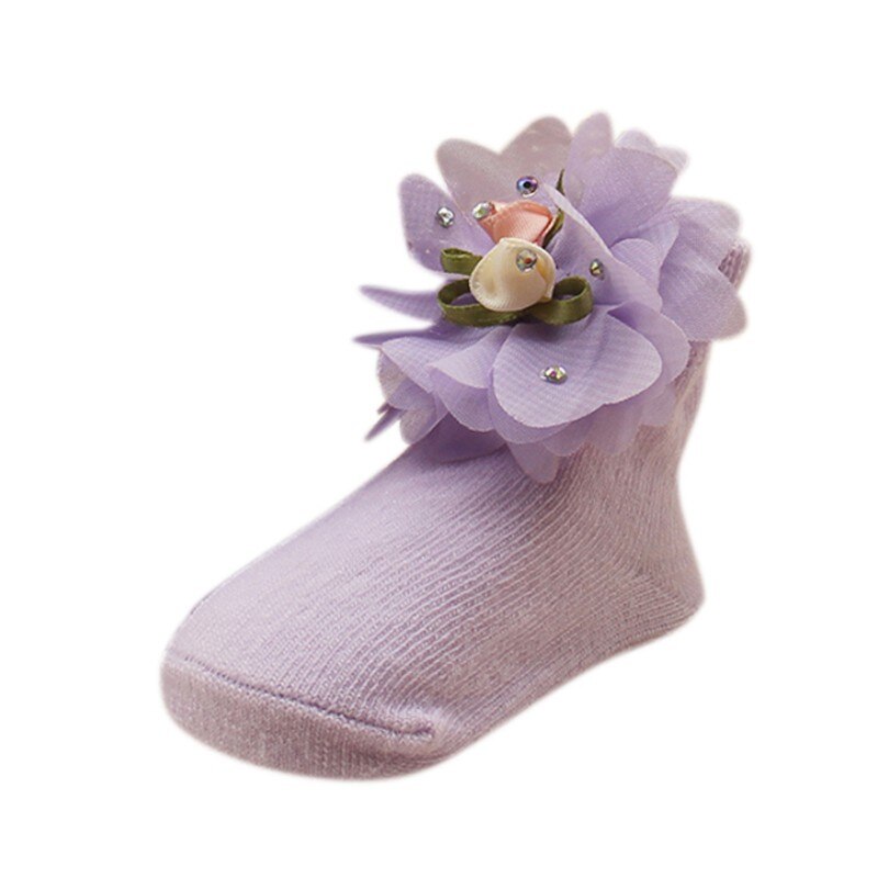 bonitos calcetines de princesa para niñas, bonitos calcetines suaves para niñas recién nacidas con flores: Lavanda