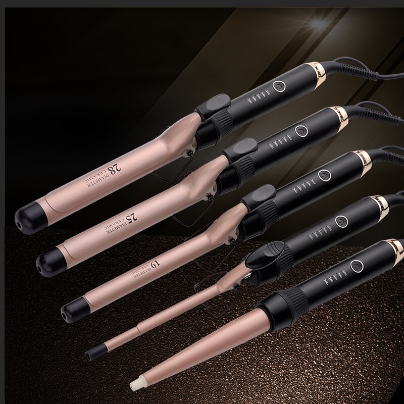 Fer à friser électrique cône argenté pour cheveux longs, baguette professionnelle en aluminium, cinq vitesses, outil de styliste
