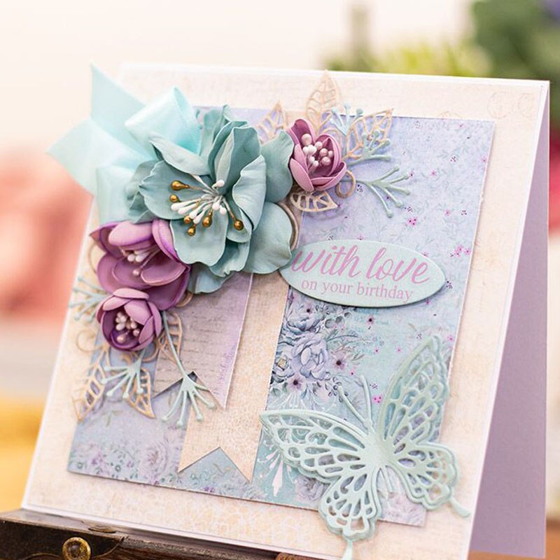 Borboleta laço flor folhas ramo oco em camadas quadrado redondo quadro de corte metal dados scrapbook cartões artesanato papel