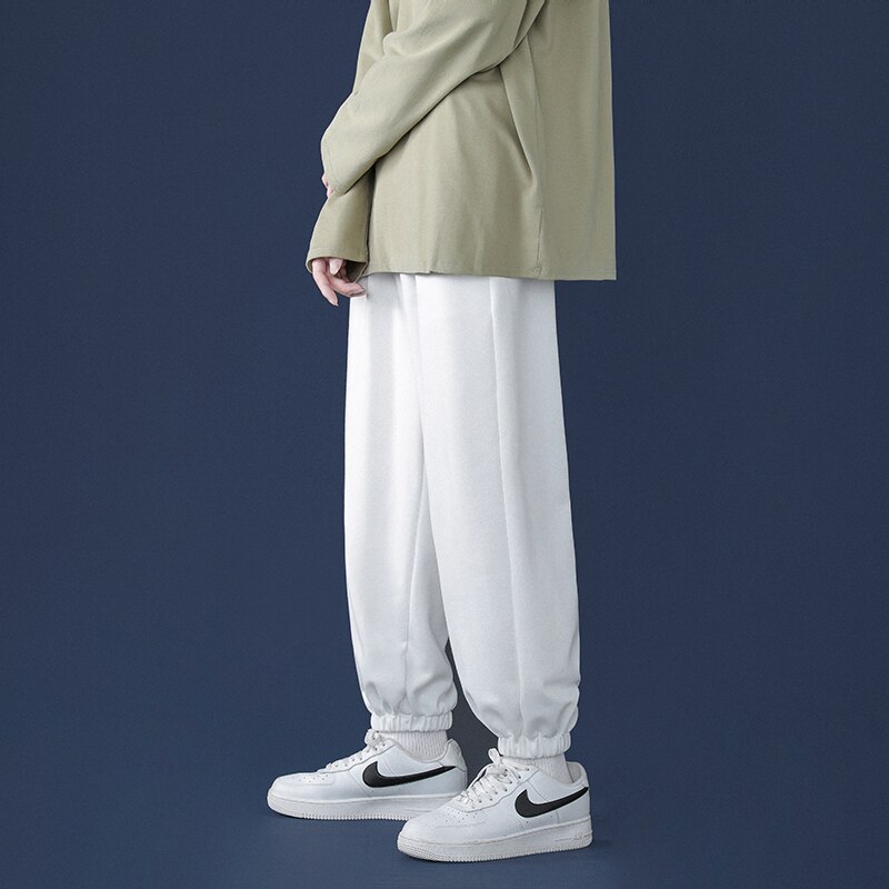 Pantalon de survêtement gris clair à jambes larges pour homme, Style coréen, décontracté, cravate aux pieds, automne