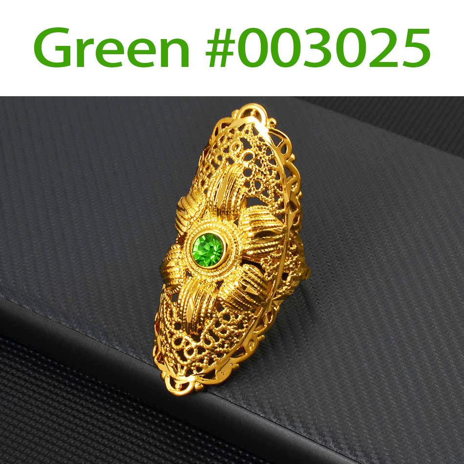 Anniyo Ethiopian Big Ring Gold Color for Women Trendy African Arab Ring Middle East Jewelry Charm Party Wedding #003025: Green Stone