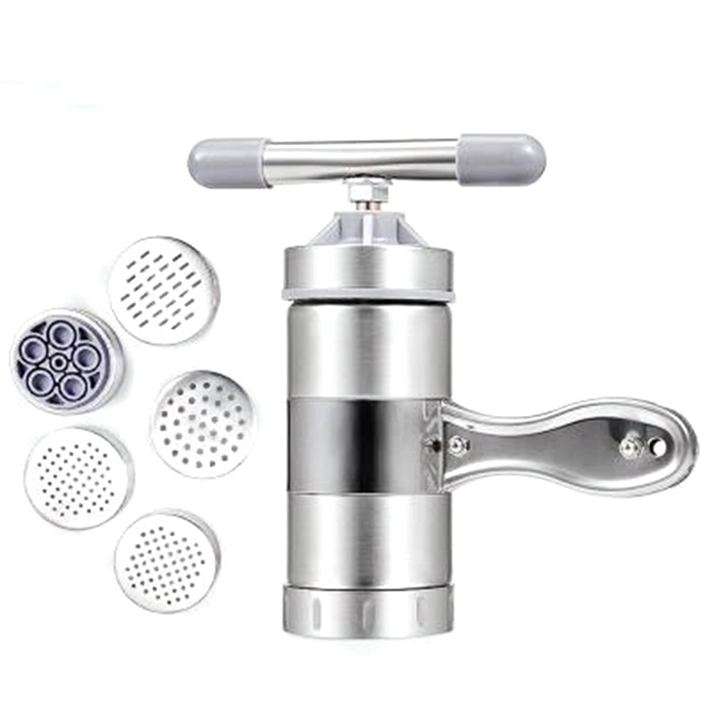 Hem manuell press pasta maskin rostfritt stål nudel maker vev fräs frukt juicer spaghetti gör maskin köksredskap: 5 formar