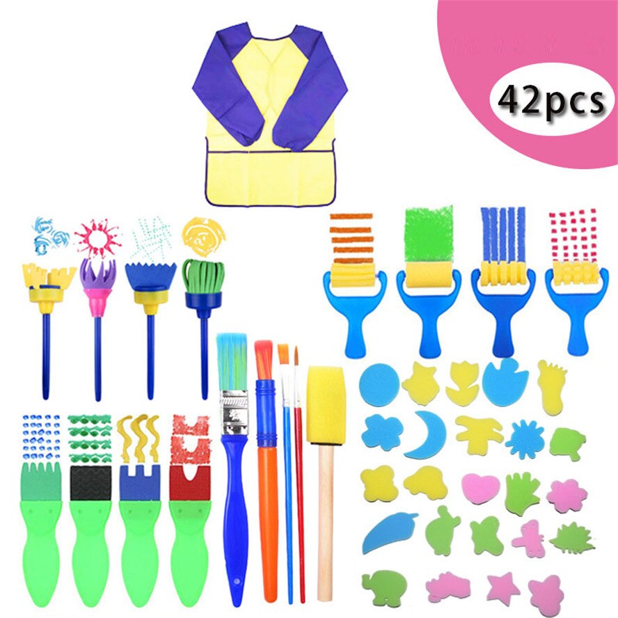 Rodillo de pintura de esponja para niños, pinceles de manualidades, herramienta de pintura, juguete educativo: 42PCS