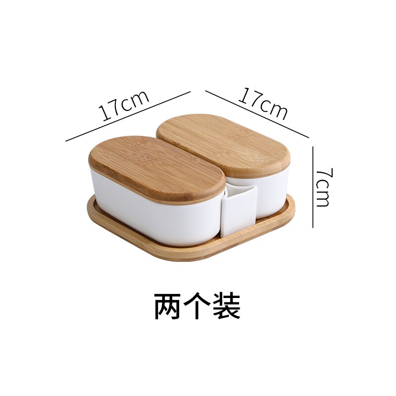Ceramic Plate Snack Tray with Wooden Cover Wooden Pallets Fruit Plate Salad Bowl Snack Platter Dried Fruit Plates Dim Sum Dish: 2 grid with tray lid