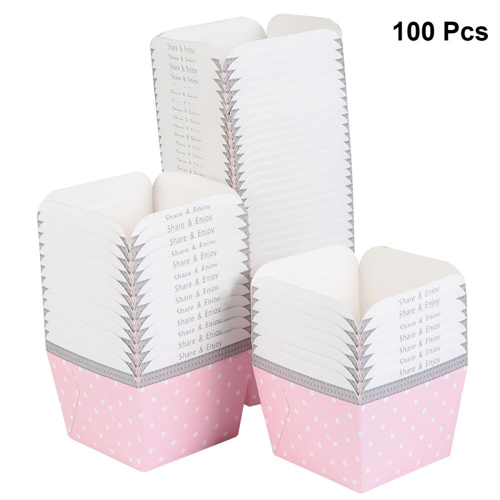 100 Stuks Paper Cupcake Cups Vierkante Wegwerp Cake Cup Hittebestendig Dessert Bowls Mini Cake Box Feestartikelen (blauwe Stip): Pink