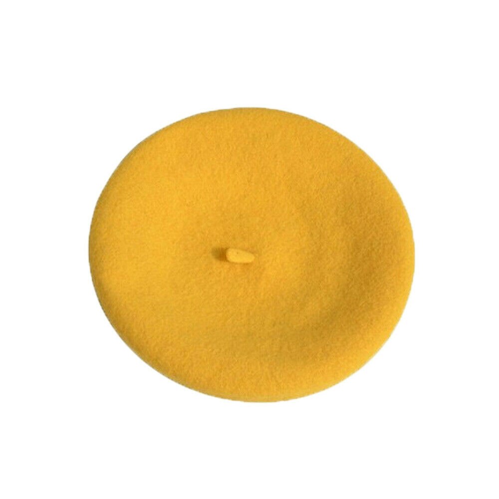 Fransk stil slouchy ull filt beret kvinner britiske chic jenter beret lue dame ensfarget vinter hatter kvinner: Gul