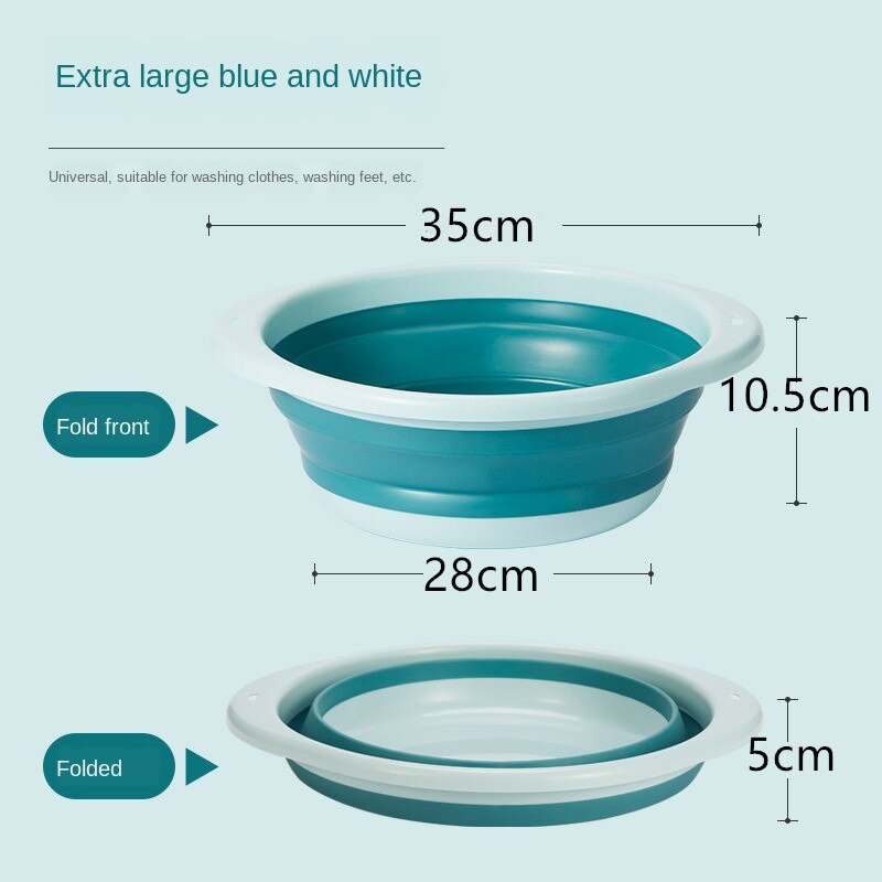 Folding Basin Outdoor Travel Portable Plastic Laundry to Wash the Dishes of Bathroom Kitchen Small Green Space Folding Bucket: Blue   Iarge