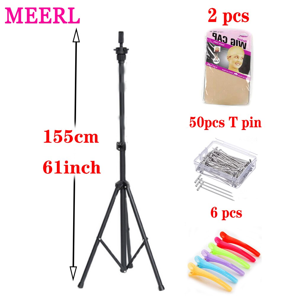 Regulowany stojak na perukę statyw głowa manekina stojak na kosmetologię trening fryzjerski z czepek na perukę, t-szpilki, klipsy, torba robić przenoszenia: 155cm czarny