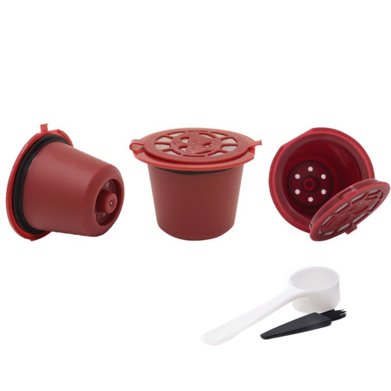 3 pces filtro de café 20ml reutilizável recarregável café cápsula filtros para nespresso com colher escova acessórios de cozinha: Red 3pcs