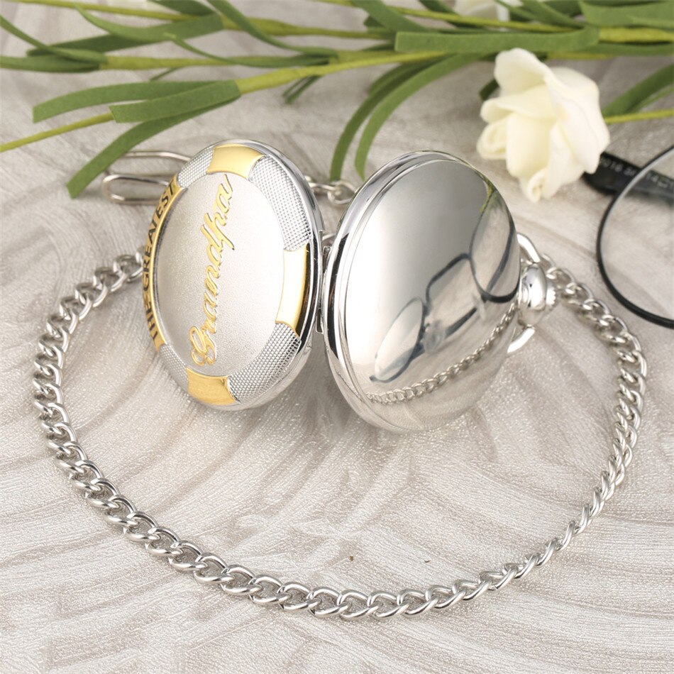 The Greatest Grandpa Antique Birthay Quartz Pocket Watch Retro Black Pocket Pendant Clock with Box