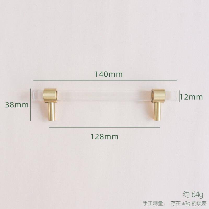 Acryl Messing Strip Handvat Moderne Minimalistische Kast Golden Transparante Lade Garderobemeubilair Licht Luxe Deurklink: Hole to hole 128mm