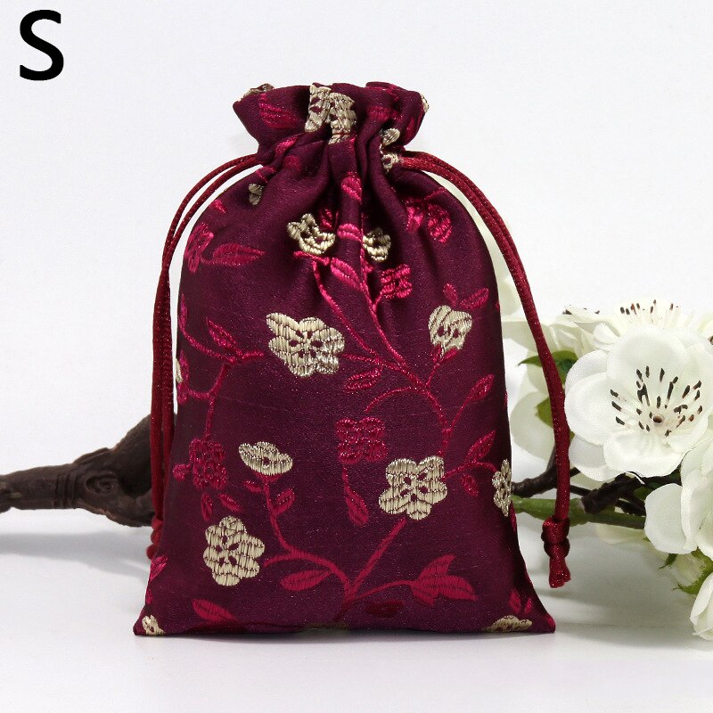 Zijde Sieraden Opbergtas Pouch Tas Kleine Satijnen Portemonnee Chinese Brocade Geborduurde Trekkoord Bag Voor Ring Sieraden: S
