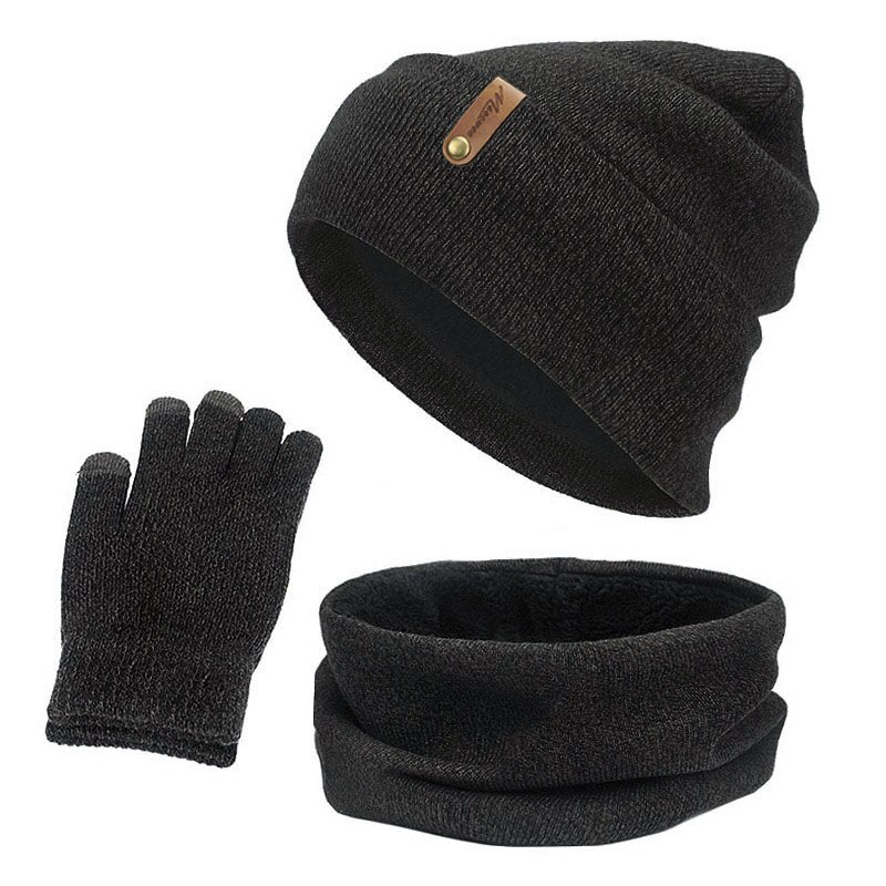 3 stk skullies beanie hat tørklæde handsker sæt til mænd og kvinder vinter udendørs varme tykke beanies cap med foring ring tørklæder sæt: E