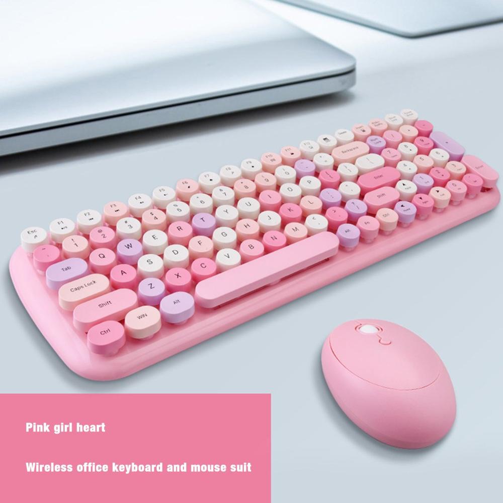 MOFii Pink Wireless Keyboard Mouse Set Home Office Use USB Keyboard Optical Mouse Mixed Color Version