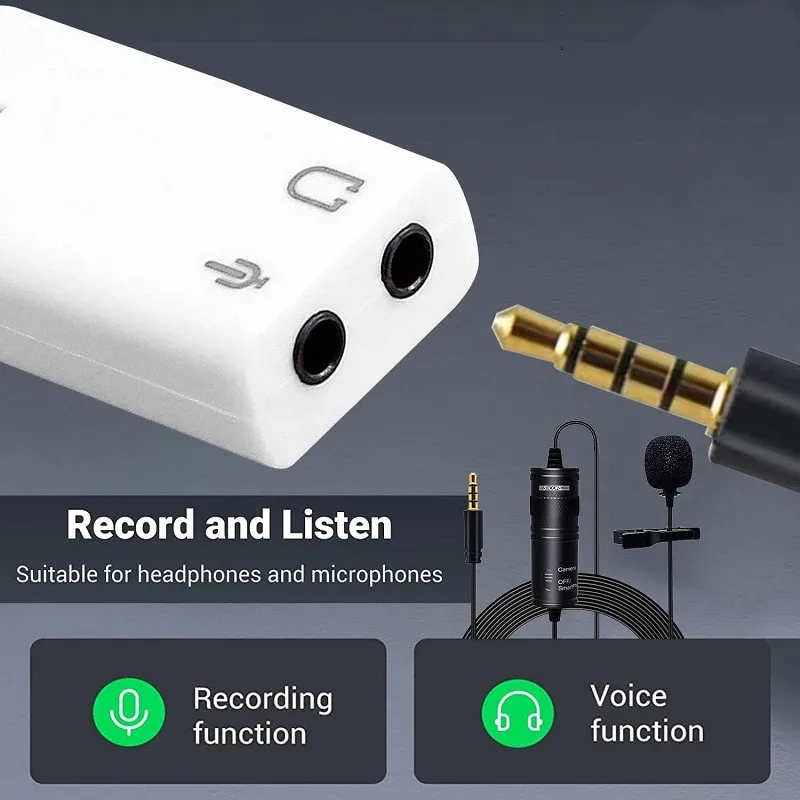 Adaptador de áudio USB Placa de som externa com fone de ouvido e microfone de 3,5 mm para Windows Mac Linux PC Laptop