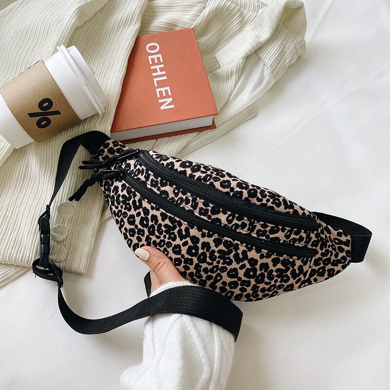 Canvas-bauchtasche, schultertasche aus leoparden-samt, umhängetasche, brusttasche, damen-bauchtasche, street-sport-bauchtasche, handytasche, gürteltasche: Leopard schwarz