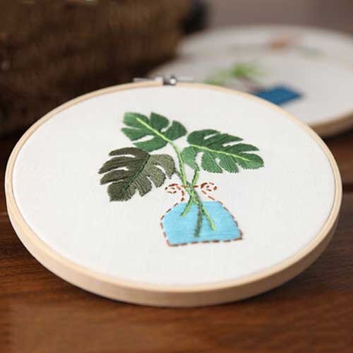 Simple Plant Flower Embroidery Kits for Beginner with 15cm Bamboo Hoop Flower Pattern Needlework Cross Stitch Swing Painting: g