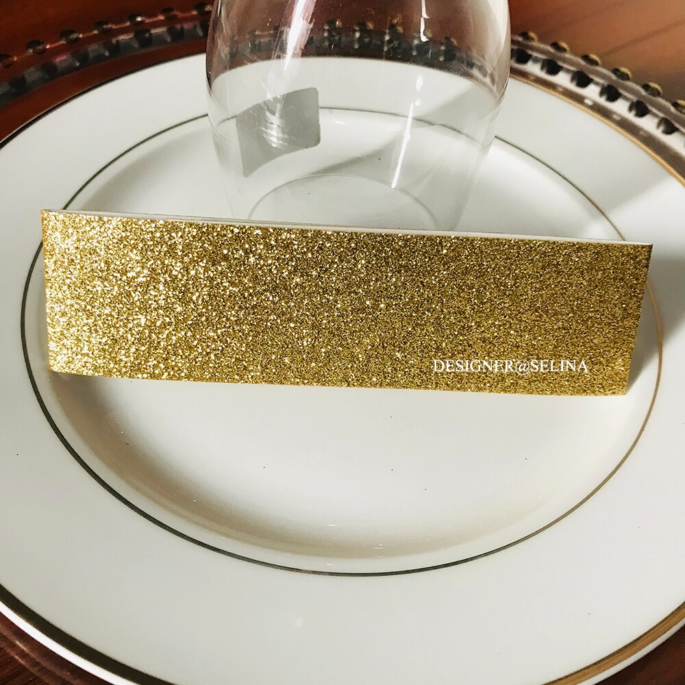 50PC Rose Gold Glitter Wedding Invitation Belly Band, Champagne Red Silver Glitter Invitation Belt, DIY Party Card Wrap