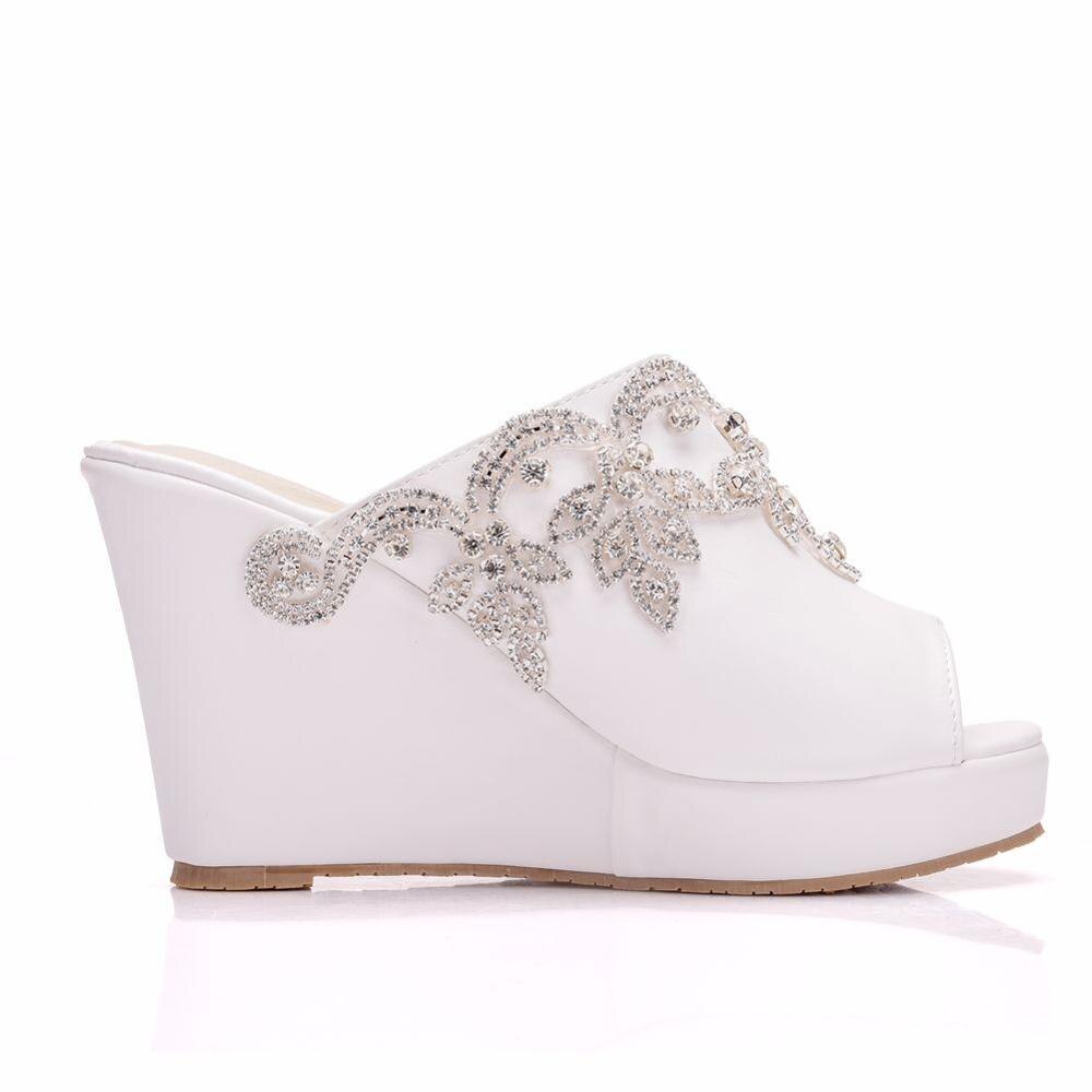 Cristal reina plata Diamante de imitación Peep Toe plataforma cuñas sandalias tacones altos zapatillas playa sandalias para mujer zapatos de boda