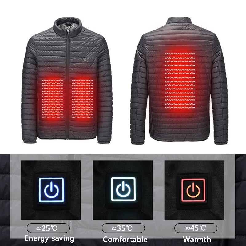 Infrared USB Heated Down Jacket Men Thermal Outdoor Electric Battery Abdominal Back Heating Long Sleeves Winter Clothes