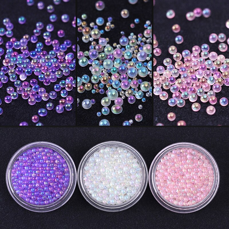 1 Box Mini Bubble Kralen 1-3 Mm Kleurrijke Clear Roze Paars 3D Nail Art Decoratie Nail Accessoires Body art