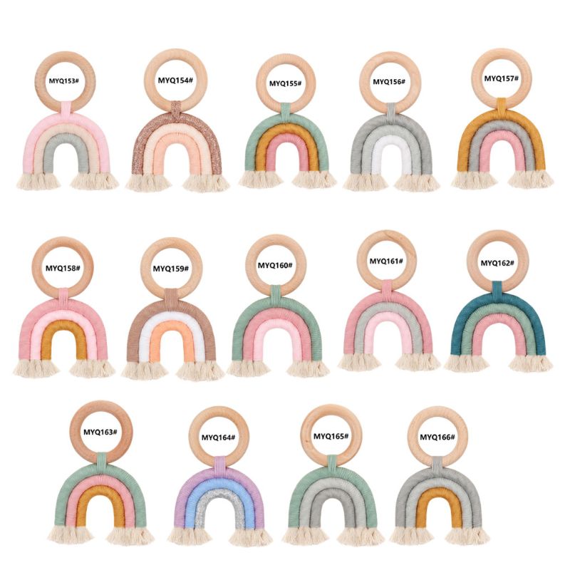 Christmas Baby Rainbow Teething Ring Safety Wooden Teether Baby Care Shower C6UF