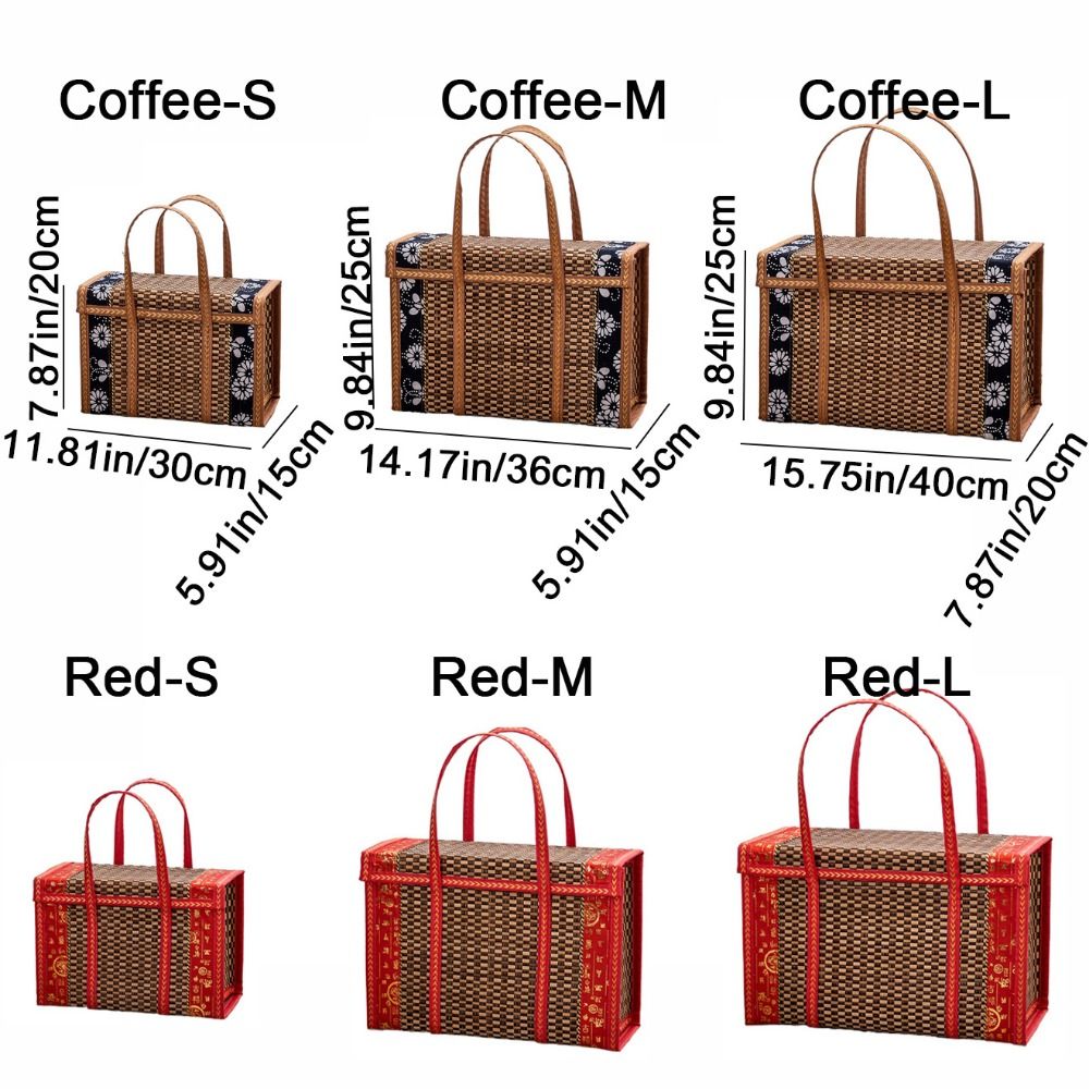Bamboo Bamboo Picnic Basket Rectangular Large Capacity Hand-Woven Basket with Lid Foldable Handheld Woven Basket Photo Prop
